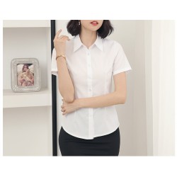White Top Slim Fit Women Shirt Button Up Short Sleeve Summer Office Lady Work Tops Business Shirts Blusas Femininas Elegante