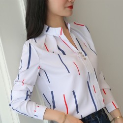 JFUNCY Women White Tops and Blouses Fashion Stripe Print Casual Long Sleeve Office Lady Work Shirts Female Slim Blusas